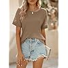 SHEWIN Women's Waffle Knit Tops Casual Crew Neck Hollow Out Raglan Short Sleeve Summer T-Shirts Blouses