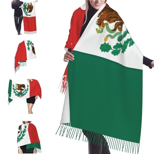 Scarf for Women Lightweight Soft Scarves Flag of Mexico Shawl Winter Warm Fringed Scarf