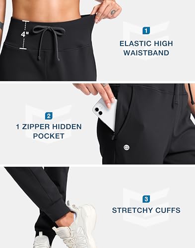 Image of G Gradual Women's Fleece Lined Joggers with Zipper Pocket Water Resistant Running Hiking Pants Winter Warm Thermal Sweatpants