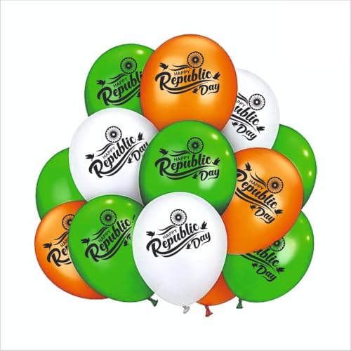 Image of HK balloons 45Pcs Orange White Green Happy Republic Day Decoration Items For inchHappy Republic Day inch Special Printed Balloons /Tri Color Printed Balloon /26 January Decoration Items Rubber