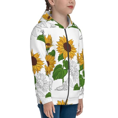Plump Sunflower And Sketch Kids Pullover Hoodies Boys Zip Up Sweatshirts Girls Athletic Clothes with Pocket4