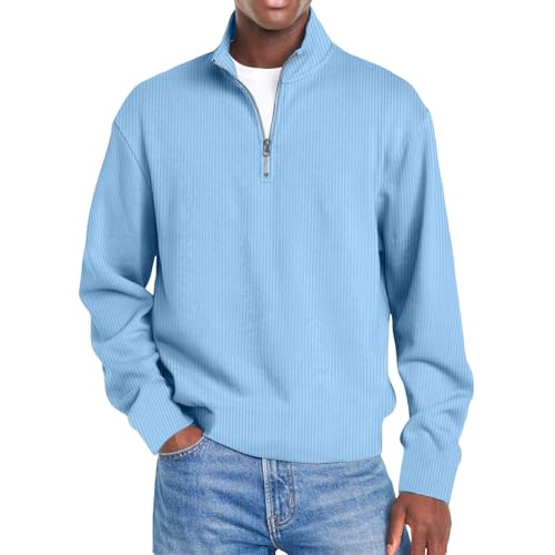 Oversized Quarter Zip Pullover For Men Elegant Solid Long Sleeve Work Sweatshirt Lightweight Mock Neck Traveling Top