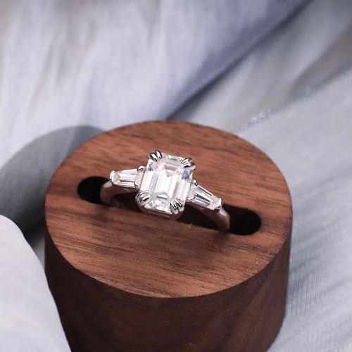 Moissanite Rings for Women, 3.0 Carat Sterling Silver 3 stone Moissanite ring GHI Color VVS Clarity Emerald Cut with 18K Real Gold Plated Engagement Ring Wedding Memorial Day Party Dress Costume Promise4