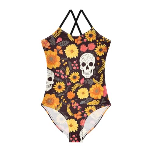 Flowers Floral Skull Girls One Piece Swimsuit Beach Swimwear 20849188