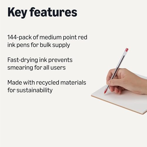 Image of Amazon Basics Ballpoint Pens, Medium Point 1.0mm, Red Ink, 144-Pack