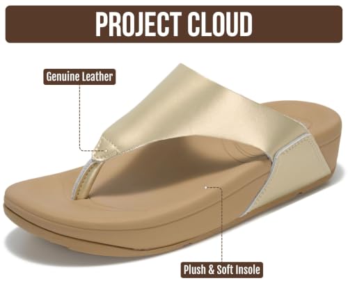 Image of Project Cloud Genuine Leather Women's Sandals - Thong Flip Flops with Plush Soft Insole, Arch Support & Non Slip Outsole - Comfortable Beach & Summer Slides