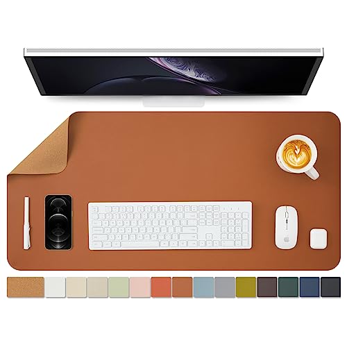 ナチュラルコルク &PU両面デスクマット、大型マウスパッド、デスクプロテクター、防水キーボードマット、オフィス/家庭/ゲーム/装飾に最適（茶色、90cm*43cm）