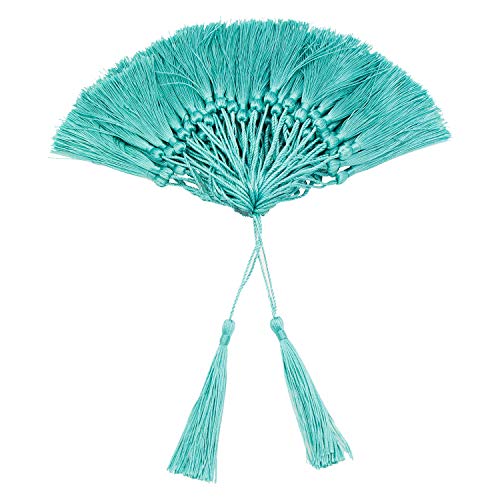 Image of VAPKER 100 Pieces Turquoise Color 13cm /5-Inch Silky Handmade Soft Tassels Floss Bookmark Tassels with 2-Inch Cord Loop for Jewelry Making, DIY Projects, Bookmarks