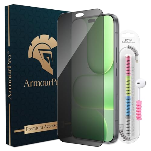 Image of ArmourPro Privacy Tempered Glass for Honor 600 Lite, Anti Spy Anti Peeping Screen Protector, Edge-to-Edge Full Coverage, 9H Hardness with Cable Protector | Black