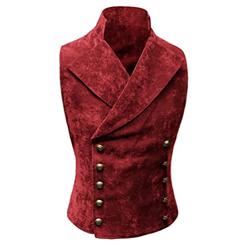 Men's Vintage Faux Suede Double Breasted Vest Slim Fit Steampunk Waistcoat Gentleman Tuxedo Prom Party Formal Suit