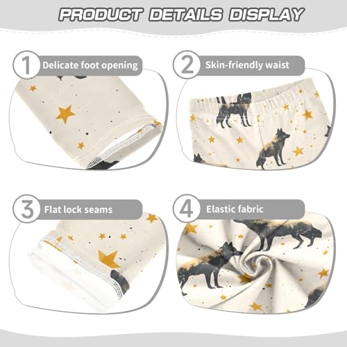 Wolf with Gloden Star Girls Leggings Athletic Pants Tights Stretch Bottom3
