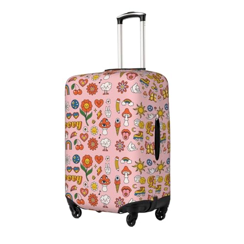 Retro 70s Hippie Print Luggage Cover Elasticated Suitcase Covers TSA Approved Stylish Scratch Washable Resistant Case Protector for Kids and Adults2