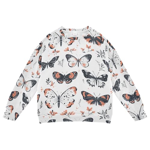 JUNZAN Aesthetic Butterfly White Little Boys Pullover Hoodie Fleece Sweatshirt With Hoodie Camping 4T