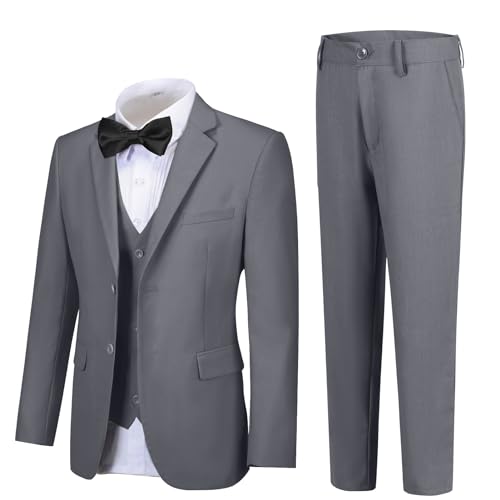 Image of Boy Suits 5 Pieces Formal Suit Set with Adjustable Waist Kids Dress Suit for Wedding Prom