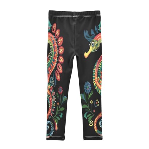 Seahorse Traditional Mandala Floral Girls Casual Leggings for Kids Printed Long Pant Bottoms Stretch and Soft2
