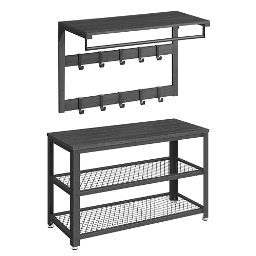 VASAGLE Wandgarderobe Schuhbank mit 10 Haken