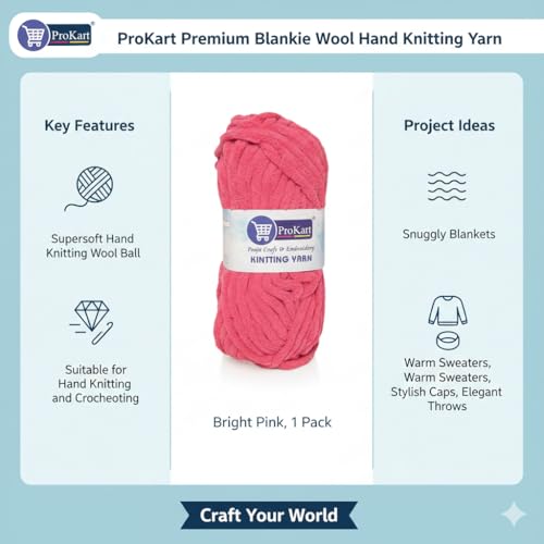Image of ProKart Premium Blankie Wool, Plush & Cuddly, Chenille Yarn Supersoft Hand Knitting Wool Ball | Blanket Thick /Mottu Yarn Ball Suitable for Hand Knitting and Crocheting (Dark Pink, 100gms x 4 Pack)