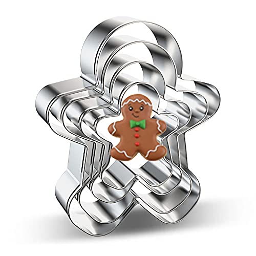 Repostería Y Gourmet, Home Juego de cortadores de galletas para hombre de jengibre, 4 piezas de tamaños variados, grandes para pan de jengibre para hombres, cortadores de galletas de...