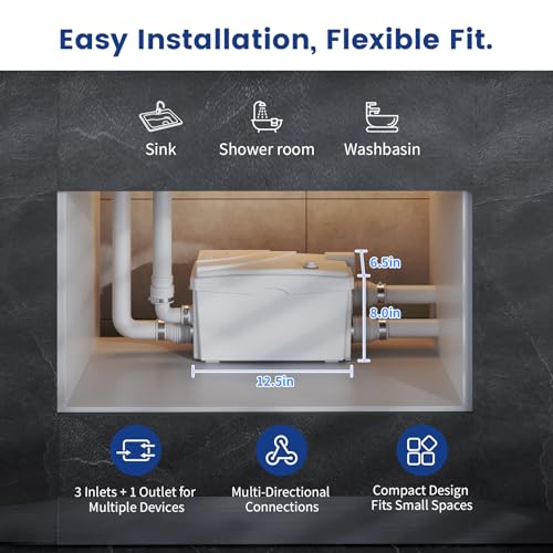 Image of Utility Sink Pump, 1600 GPH Drain System 500W Under-Basin Gray Water Unit for Kitchen & Garage Sink, 23 FT Lift Sink Pump with Check Valve & Odor Filter
