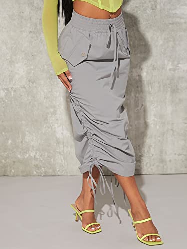 Verdusa Women's Y2K Drawstring Ruched Elastic Waist Long Cargo Skirt with Pocket4