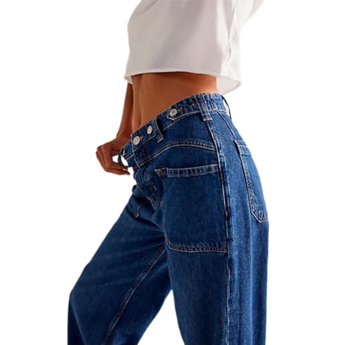 Women's 90s Vintage Low Rise Wide Leg Jeans Baggy Y2k Trendy Straight Boyfriend Denim Pants4