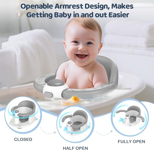 Image of TOSGN Baby Bath Seat for Babies 6 Months & up, Soft Cushion, Non-Slip Baby Bath Seat, Safe & Comfortable Baby Bath Support, for Bathtub /Living Room /Shower Room (Grey)