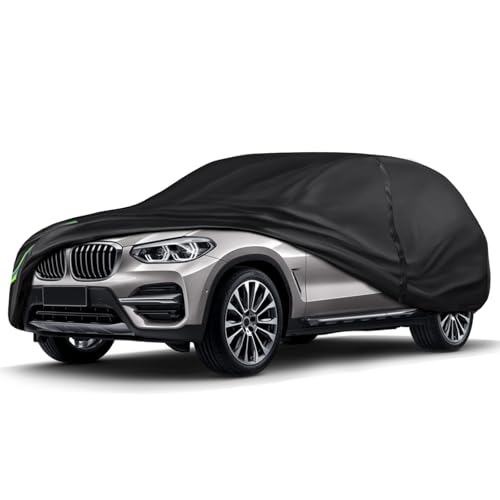 Image of 600D 16-Layer Heavy Duty Universal Car Cover, All Weather Waterproof Outdoor & Indoor Full Protection, UV Sun Snow Rain Dust & Scratch Resistant, Fits SUVs Length 181 inch-190 inch /15.1-15.8 ft Black