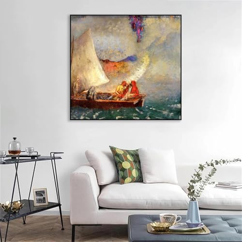 Tableau Odilon Redon impression sur toile bateau cadre noir 50x50 cm - 2