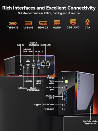 Image of GMKtec K12 Gaming Mini PC Oculink AMD Ryzen 7 H 255 (Upgraded 8745HS) 32GB DDR5 RAM 512GB SSD, Desktop Computer Radeon 780M Graphics, 3X M.2 2280 Storage Expansion, Dual NIC 2.5G, HDMI 2.1, USB4