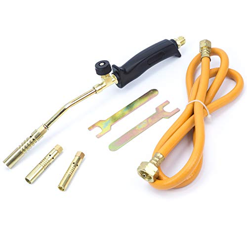 Gasbrenner Handlötset Lötbrenner 1,5 Meter Schlauch 4 tlg. Löten Handlötgerät Lötkolben Brenneraufsätze: Ø 13 mm, Ø 14 mm, Ø 17 mm Abflammgerät für Unkraut Anzünder, Bitumenbahnen Brenner SN0015