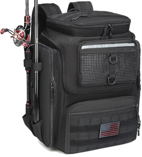 HAMBOLY Mochila de 40L para Pesca, à Prova d'Água, com Suporte de Vara e Bolsos Multifuncionais