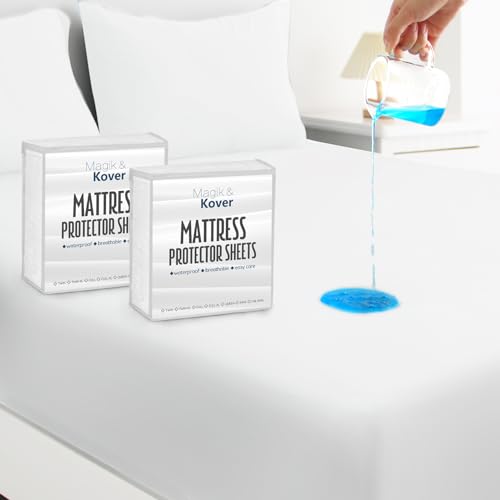 Paquete de 2 protectores de colchón de tamaño matrimonial, funda impermeable, solo sábana bajera impermeable, lavable a máquina, bolsillo profundo de 14 pulgadas, fundas de colchón para cama, color