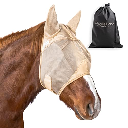 Charlie Horse Fly Masks for Horses with Ears, Durable Stretch Horse Fly Mask with Ears, Comfortable Fly Mask for Horses, Equine Fly Mask Horse Eye Protector with Horse Supplies Storage Bag, (M) - COB