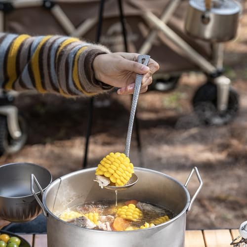 Vajilla ligera y duradera iBasingo: cuchara ranurada de titanio con mango largo 7
