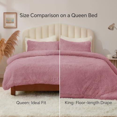 Image of BEDELITE Dusty Pink Fluffy Comforter Set Twin, Fuzzy Faux Fur Comforter | Warm Fleece Shaggy Bedding for Winter, Soft & Cozy Plush Bed Set with 2 Pillowcases