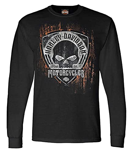 Harley-Davidson Men's Corrosion Skull Long Sleeve Crew-Neck Shirt - Black