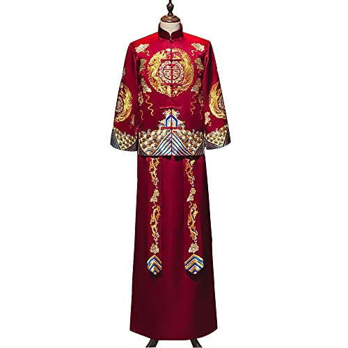 Mens Wedding Dress, Chinese Robe Cheongsam Groom Dress,Chinese Stand Collar Suitable for Occasions Marriage Or Engagement,S2