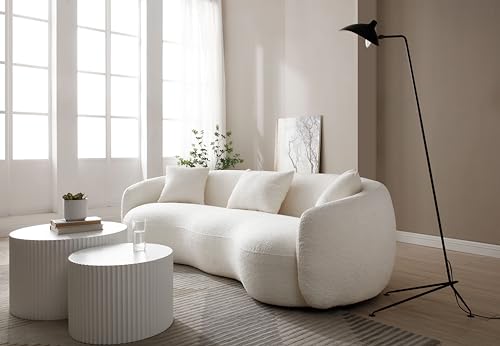 Image of KEIKI 94 inch Boucle Half Moon Curved Sectional Sofa with 3 Throw Pillows, Modern Style 4-Seater Teddy Fleece Leisure Couch with Curved Backrest, Easy Assembly, for Apartment, Living Room, Bedroom, Whtie