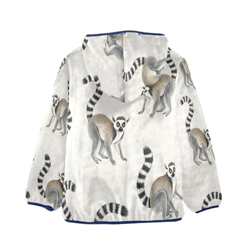 Lemur Pattern Cute Print Toddler Fleece Jacket Girl Boys Hooded Fleece Jacket Coat Warm Outwear Zip-up 3-10T2