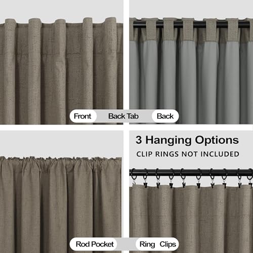 Image of Taupe Brown Linen Blackout Curtains for Bedroom, 84 Inch Long Black Out Vintage Farmhouse Curtain for Living Room, Boho Thick Thermal Insulated Curtains for Summer Drapes 84 Length 2 Panels Set