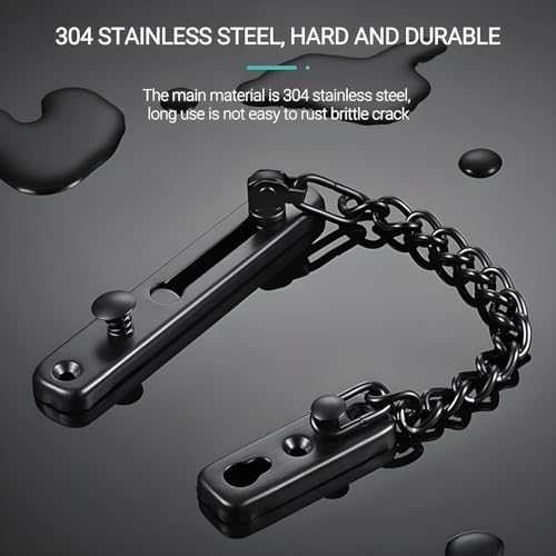 Image of Black Door Security Chain Heavy Duty Safety Chain Lock Door Guard Chain Latch for Home Security Interior Door Chain Lock Anti Theft Door Security Hardware for Main Door Front Door Chain Restrictor