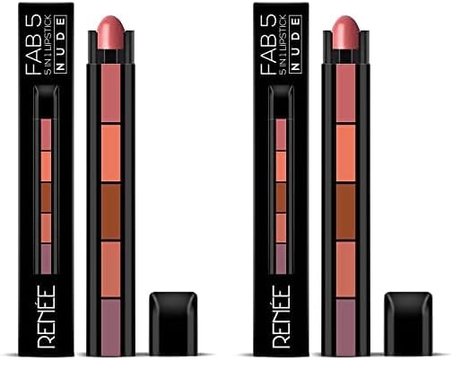 Image of RENEE Fab 5 Nude 5 in 1 Lipstick 7.5gm - Five Shades in One -long Lasting, Matte Finish - Non Drying Formula With Intense Color Payoff - Compact & Easy to Use (Pack of 2)