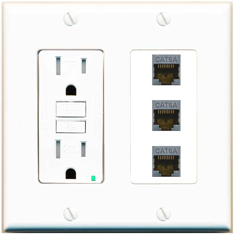 RiteAV 3 Port Cat6A Ethernet Wall Plate - GFCI Outlet [White]
