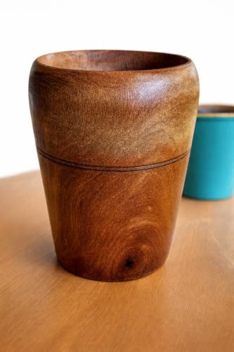 Image of Handcrafted Neem Wood Drinking Glass, Traditional Brown, 15 cm Height, 300 ml Capacity, Natural Wood Grain Finish