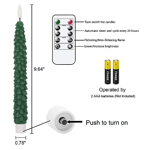 Image of GenSwin Christmas Tree Flameless Taper Candles candlesticks Remote Timer | Christmas Tree Candlesticks,Battery Operated Led Candle, Christmas Home Decoration,Green, 4 Pack, 0.78 inch x 9.8 inch