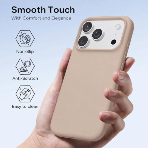 Image of DIZORO Compatible with iPhone 17 Pro Max / 18 Pro Max Case, Liquid Silicone 3 Layers Full Covered Soft Gel Rubber Phone Case,Shockproof Protective Cover with Anti-Scratch Microfiber Lining- Desert