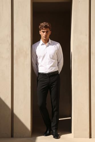 Image of Peter England Men's Classic Solid Full Sleeve Slim Fit Shirt | Wonder Fabric | Cotton Rich | Pin Point Oxford