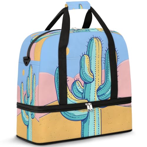 Travel Duffel Bags Desert Cactus Foldable Weekender Bags for Women with Shoes Compartment Waterproof & Tear Resistant Carry on Overnight Luggage Duffel Bag Shoulder Sports Tote Bag,A-563