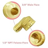 MENSI Propane Gas Water Oil 90 Degree Elbow Connector Coupling Fittings For BBQ Grills, Olympian Wave Heater 4050-0608 Brass Tube Fitting (1/2" Female NPT x 3/8" Male Flare) - Image 5