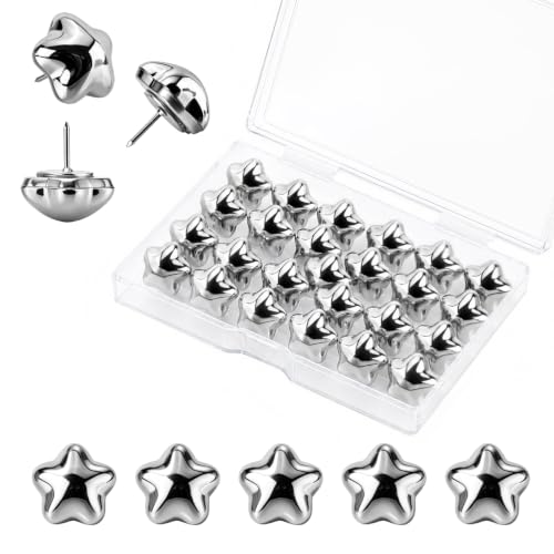 Image of 25 Pcs Decorative Thumb Tacks, Cute Decorative Push Pins for Wall Bulletin Board & Cork Board, Resin Star Push Pins for Office Home School,Sliver